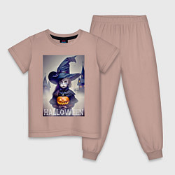Пижама хлопковая детская Маленькая ведьмочка - хэллоуин, цвет: пыльно-розовый