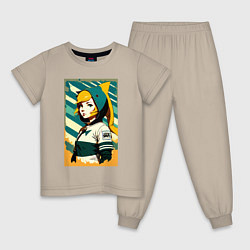 Пижама хлопковая детская Девчонка-акулёнок - фурри - аниме, цвет: миндальный