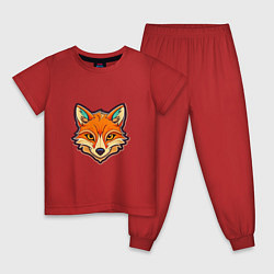 Пижама хлопковая детская Стикер - рыжая лиса - нейросеть, цвет: красный
