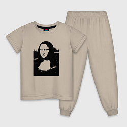 Пижама хлопковая детская Mona Lisa in black white, цвет: миндальный