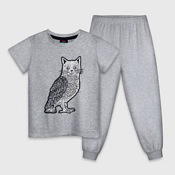 Пижама хлопковая детская Кошка сова, цвет: меланж