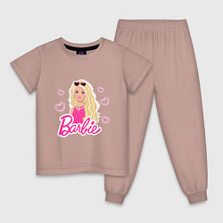 Пижама хлопковая детская Кукла Barbie, цвет: пыльно-розовый