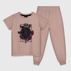 Пижама хлопковая детская Лев секира и розы, цвет: пыльно-розовый