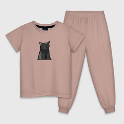 Пижама хлопковая детская Разочарованный кот, цвет: пыльно-розовый