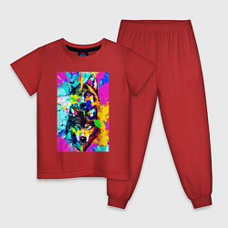 Пижама хлопковая детская Волк с волчицей - нейросеть, цвет: красный