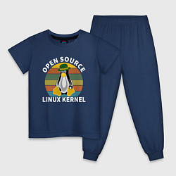 Пижама хлопковая детская Пингвин ядро линукс, цвет: тёмно-синий