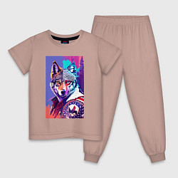 Пижама хлопковая детская Стилизованный волк - поп-арт, цвет: пыльно-розовый