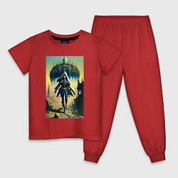 Пижама хлопковая детская Современная ведьма из прошлого - нейросеть, цвет: красный