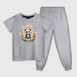 Пижама хлопковая детская Панда сапсёрфер, цвет: меланж