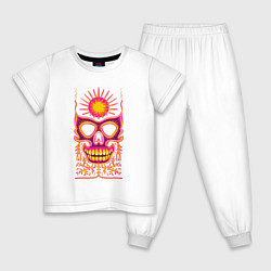 Пижама хлопковая детская Яркая черепушка с солнцем, цвет: белый