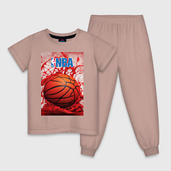 Пижама хлопковая детская Баскетбольный мяч nba, цвет: пыльно-розовый