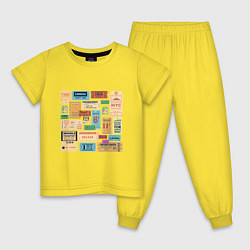 Пижама хлопковая детская Винтажные билеты, цвет: желтый