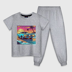 Пижама хлопковая детская Автомобиль Dodge в стиле retrowave, цвет: меланж