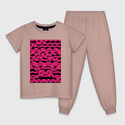 Пижама хлопковая детская Розовая стоп лента Абстракция с заградительной лен, цвет: пыльно-розовый