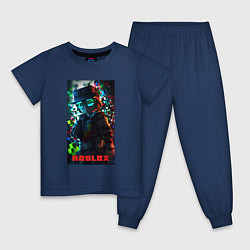 Пижама хлопковая детская Roblox avatar, цвет: тёмно-синий