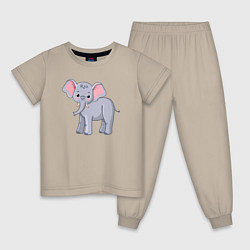 Пижама хлопковая детская Сute elephant, цвет: миндальный