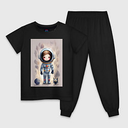 Пижама хлопковая детская Милый маленький космонавт - нейросеть, цвет: черный