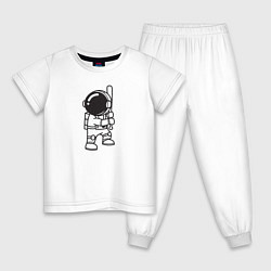 Пижама хлопковая детская Космонавт с бейсбольной битой, цвет: белый