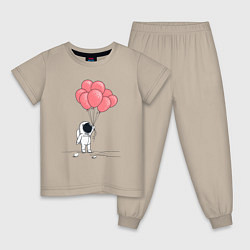 Пижама хлопковая детская Космонавт и шарики, цвет: миндальный
