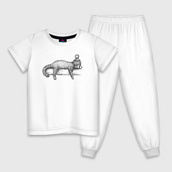 Пижама хлопковая детская Рыжая панда отдыхает, цвет: белый