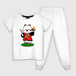 Пижама хлопковая детская Кот с веером, цвет: белый