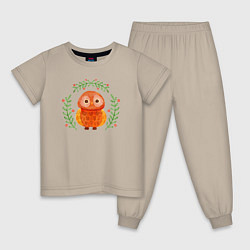 Пижама хлопковая детская Осенняя совушка, цвет: миндальный