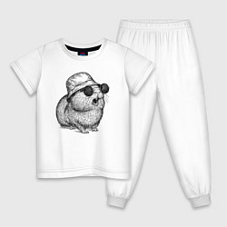 Пижама хлопковая детская Морская свинка в панаме и очках, цвет: белый