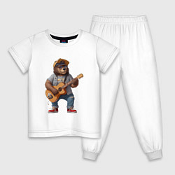 Пижама хлопковая детская Брутальный медведь с гитарой, цвет: белый