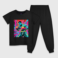 Пижама хлопковая детская Боксерский поединок, цвет: черный