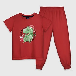 Пижама хлопковая детская Новогодний тирекс, цвет: красный