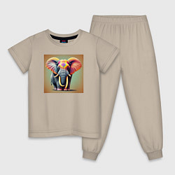 Пижама хлопковая детская Слон красочный стиль, цвет: миндальный