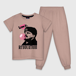 Пижама хлопковая детская Ленин любовь и революция, цвет: пыльно-розовый