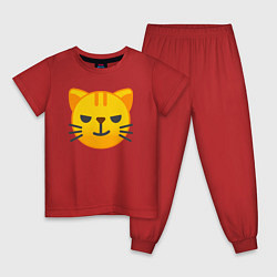 Пижама хлопковая детская Жёлтый котёнок хитрит, цвет: красный
