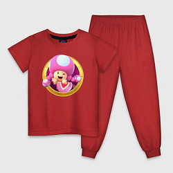 Пижама хлопковая детская Тоад девочка значок, цвет: красный