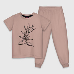Пижама хлопковая детская Голова оленя в профиль, цвет: пыльно-розовый