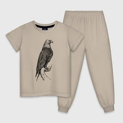 Пижама хлопковая детская Орёл на бревне, цвет: миндальный