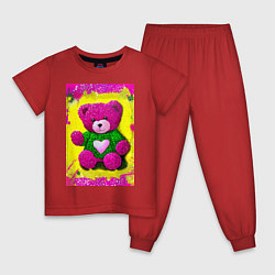 Пижама хлопковая детская Розовый мишка плюшевый, цвет: красный