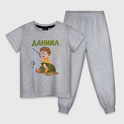 Пижама хлопковая детская Даниил - мальчик на черепахе, цвет: меланж
