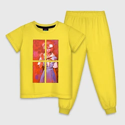 Пижама хлопковая детская Аянами разбитые зеркала, цвет: желтый