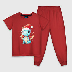 Пижама хлопковая детская Милый новогодний дракошка, цвет: красный