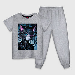 Пижама хлопковая детская Cyber cat - ai art, цвет: меланж