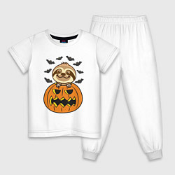 Пижама хлопковая детская Хэллоуин ленивца, цвет: белый