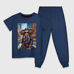 Пижама хлопковая детская Funny elephant - a New Yorker - ai art, цвет: тёмно-синий
