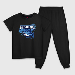 Пижама хлопковая детская Fishing style, цвет: черный