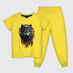 Пижама хлопковая детская Волк и ловец снов, цвет: желтый