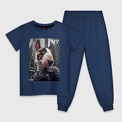Пижама хлопковая детская Dude bull terrier in New York - ai art, цвет: тёмно-синий
