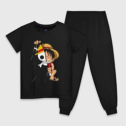 Пижама хлопковая детская One Piece Луффи флаг, цвет: черный