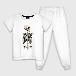 Пижама хлопковая детская Улыбающийся скелет, цвет: белый