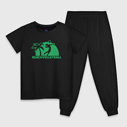 Пижама хлопковая детская Green beach volleyball, цвет: черный