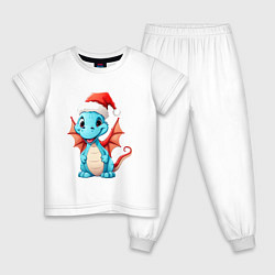 Пижама хлопковая детская Праздничный дракончик, цвет: белый